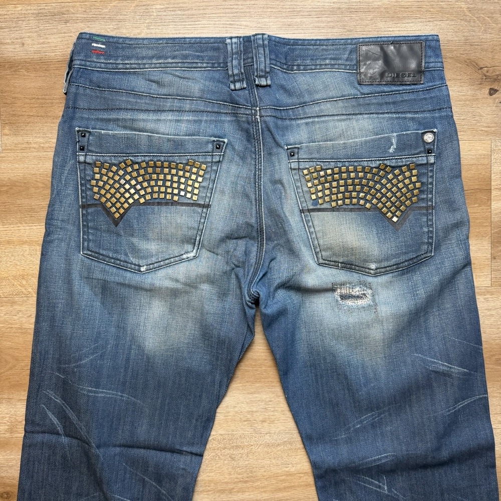 Diesel Timmen Jeans Men 33x30 Blue Straight Leg Stretch Studs Italy Design 008LK - Picture 4 of 16